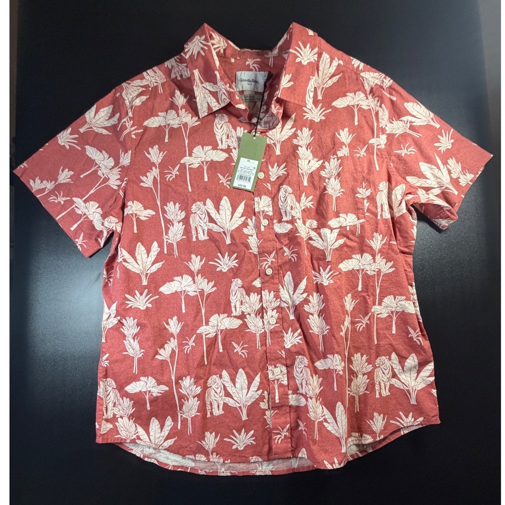Goodfellow & Co Mens XL Slim Fit Faded Rose Jungle Tiger Palm Button Down K15